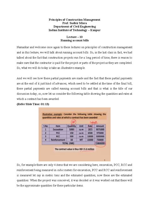 Lecture 10: Understanding Running Account Bills in Construction ...