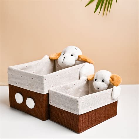 VON CASA Multi Purpose 2Pcs Fabric Basket / Organizer- Teddy Face ...