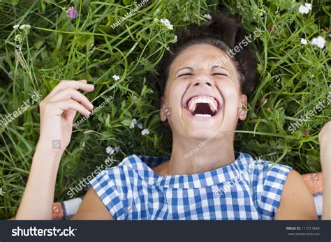 Laughing Girl Lying On Lawn Rolling Stock Photo 111017849 | Shutterstock