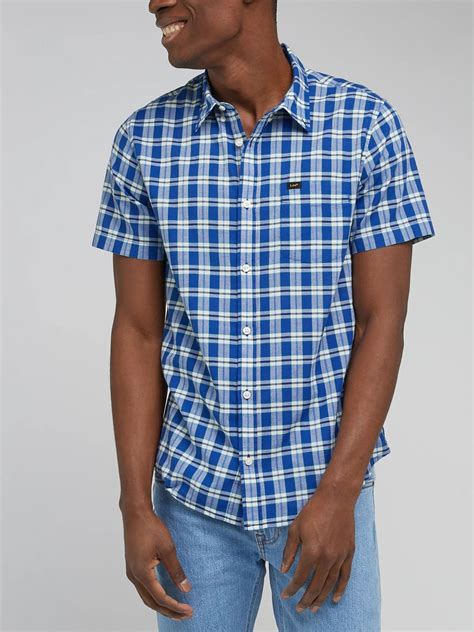 Lee Anthem Blue Button Down Short Sleeve Shirt | Designerwear | Signup for an Exclusive Discount ...