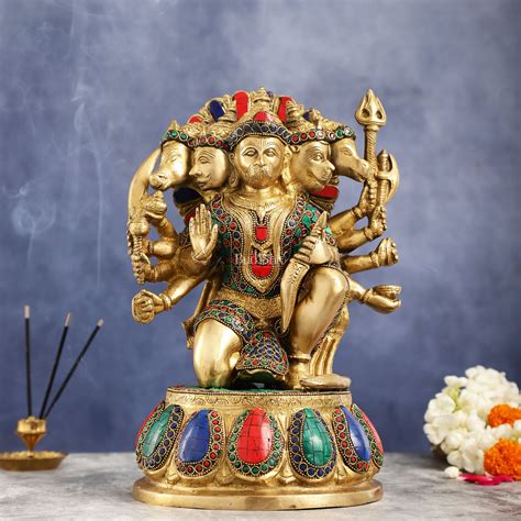 Buy Brass Panchmukhi Hanuman idol 13" with meenakari - Budhshiv.com