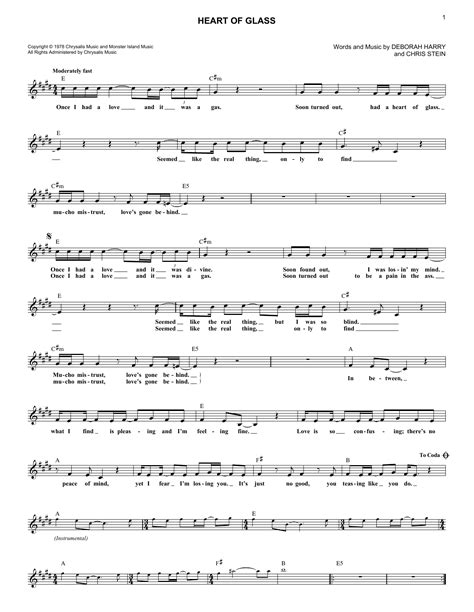 Download Heart Of Glass - Blondie | Guitar Chords/Lyrics Sheet Music ...