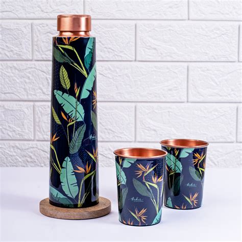 Birds of Paradise Copper Bottle and Tumbler Set – Strokes by Namrata Mehta