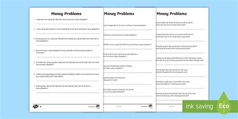 KS2 Maths Money Problems Task - Money Word Problems