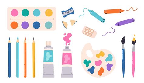 Painting tools elements vector set in cartoon style art supplies vector ...