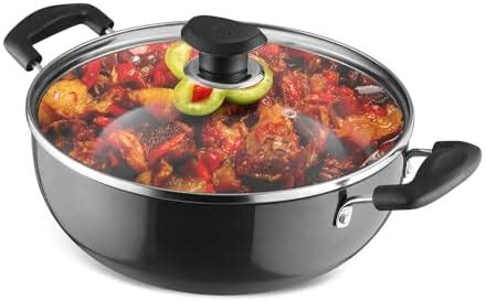 Vinod Black Pearl Plus Hard Anodised Deep Kadhai with Lid - 4.1 Litre ...