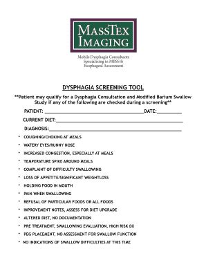 Dysphagia Screening Tool - Blank Fillable Template | Fill Out, Print ...