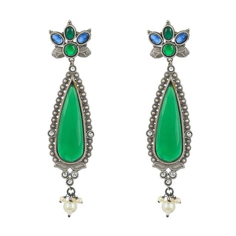 Antique Elegance Teardrop Green Gems and Faux Pearls Silver Plated Bra ...