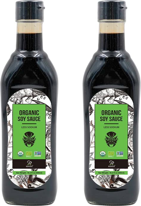 Soeos Organic Low Sodium Soy Sauce, 2 Pack of 16.2oz (480ml) : Amazon ...