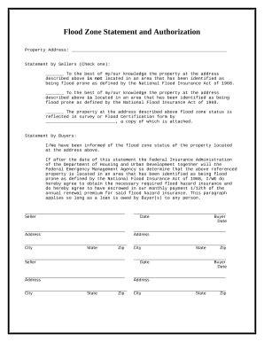 Flood Zone Statement and Authorization Doc Template | pdfFiller