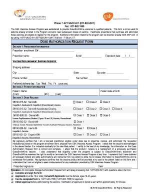 GSK Vaccines Access Program Dose Authorization Request Form - Blank ...