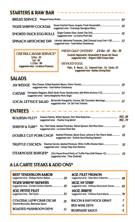 Daily Menu — 501 PRIME