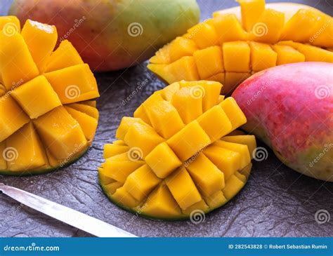 Sweet Cutting Mangoes Pieces on the Table Ai Stock Illustration ...