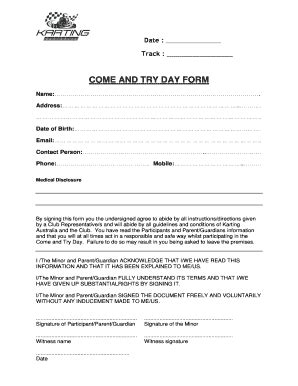 Fillable Online COME AND TRY DAY FORM - kartingqldcomau Fax Email Print ...