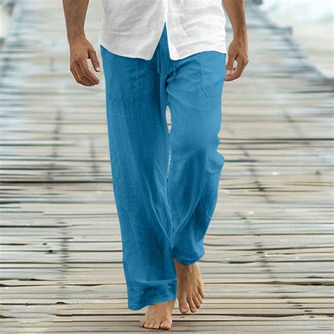 Dolkfu Pants Mens Solid Elastic Waist Loose Vacation Beach Pants Men ...