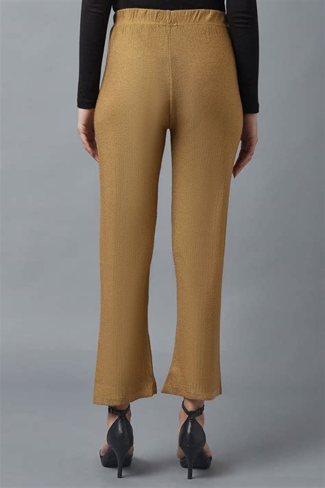 Buy Gold Solid Boot Cut Acrylic Palazzo With Elasticated Waist Online ...