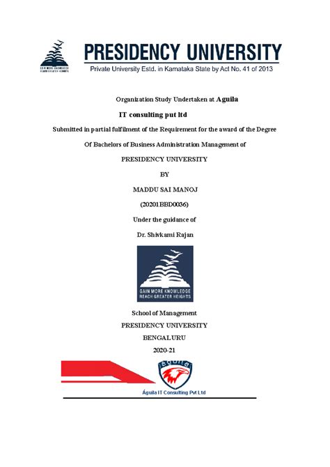 Internship notes - Organization Study Undertaken at Aguila IT ...