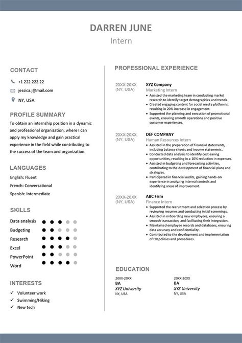 Image result for Internship CV Format