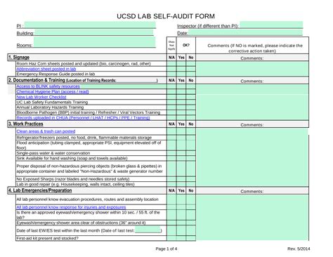 UCSD Lab Self Audit Form
