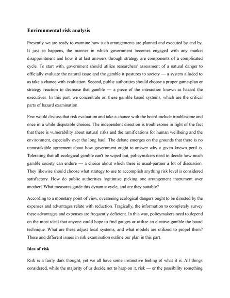 Environmental risk analysis - Environmental risk analysis Presently we ...