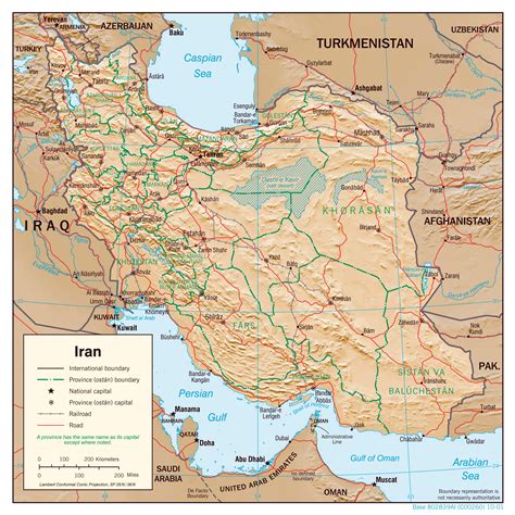 Large detailed political map of Iran with relief, major cities and roads – 2001 | Vidiani.com ...