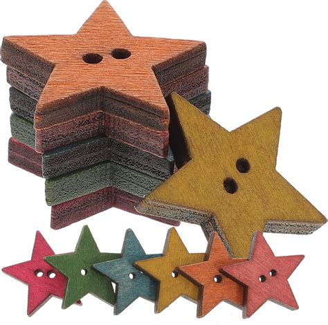 Amazon.com: 50PCS Wooden Star Buttons with 2 Holes Star Shape Sewing ...