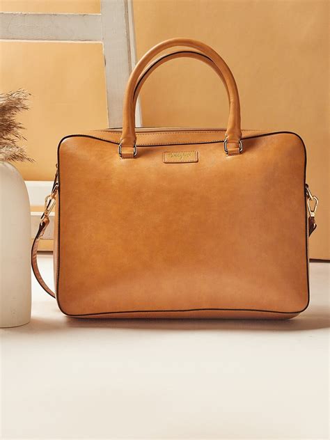 Women Orange Textured Pattern PU Detachable Sling Strap Regular Laptop ...