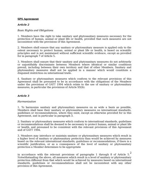 ITL Articles for exam - SPS Agreement Article 2 Basic Rights and ...