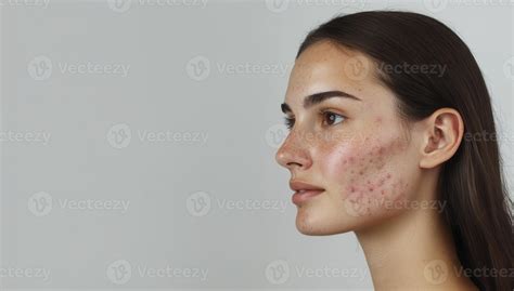 Profile portrait close up view space a young woman displaying ...