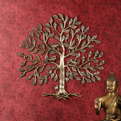 Brass Kalpavriksha Tree with birds wall hanging 20 inch – Budhshiv.com