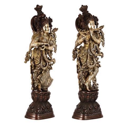 Buy Brass Handcrafted Radha Krishna idol pair 30 inch - Budhshiv.com