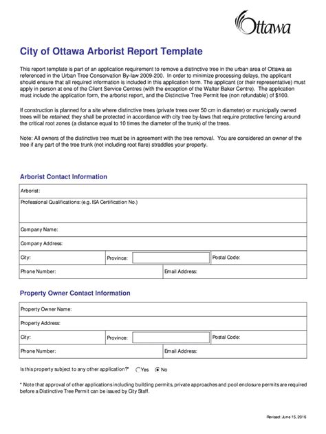 2016 Form Canada City of Ottawa Arborist Report Template - Blank ...