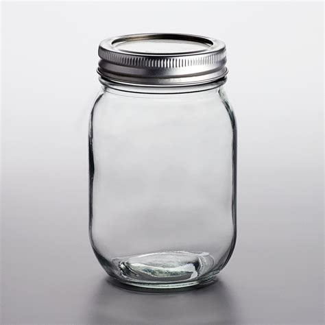 Choice 16 oz. Pint Regular Mouth Glass Canning / Mason Jar with Silver ...