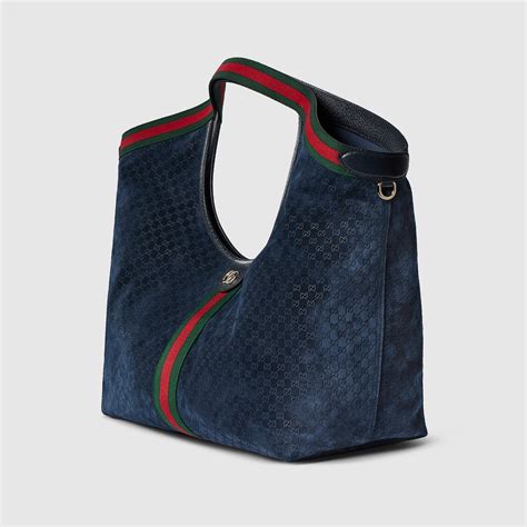 Gucci Giglio large tote bag in dark blue GG suede | GUCCI® SI