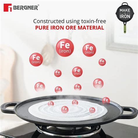 Buy BERGNER Elements Black Cast Iron Flat Dosa Tawa - 30cm from Bergner ...
