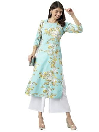 Buy ANNI DESIGNER Women Crepe Straight Printed Kurta (Jasleen Aqua Blue ...