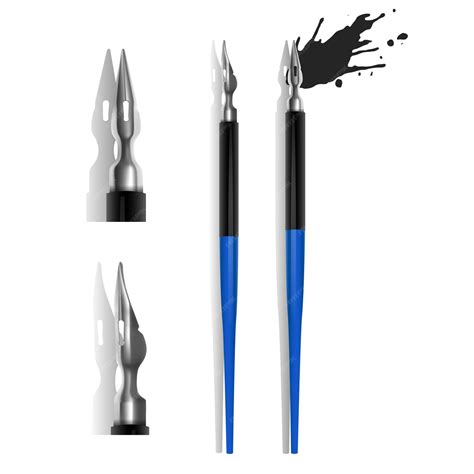 Set of fountain pens spilling dark ink , realistic style illustrated ...