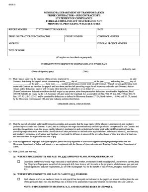 MN Prime Contractor Subcontractor's Statement Of Compliance 2013-2026 ...