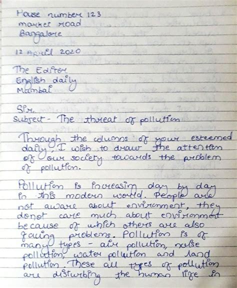 write a letter to editor regarding environment pollution - Brainly.in