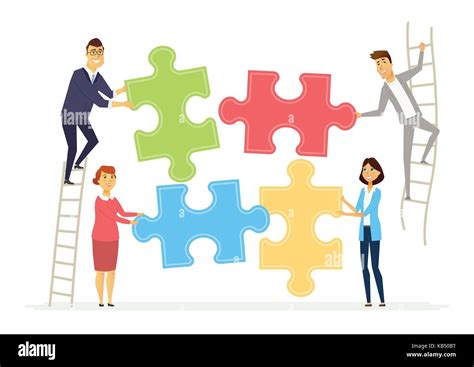 Teamwork and cooperation for business - modern cartoon people Stock ...