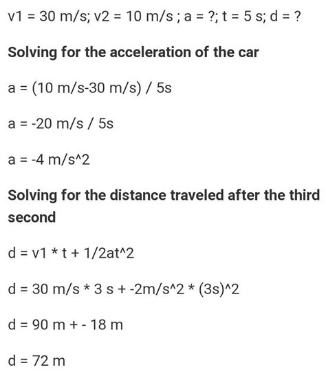 a car moving at 30m/s slows uniformly to a speed of 10m/s in a time of ...