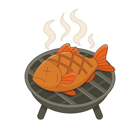 Cartoon image of a freshly grilled fish still hot and steaming on the ...