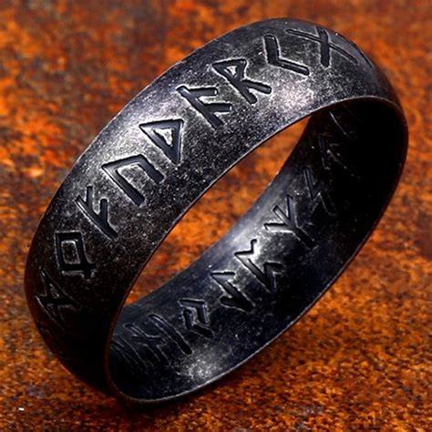 Buy Futhark Ring Nordic Viking Jewelry Black Norse Rune Rings for Men ...