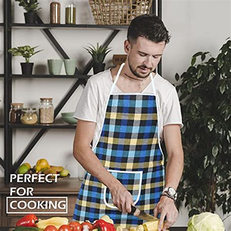 Yellow Weaves Check Design Waterproof Cotton Kitchen Aprons (Pack Of 2 ...