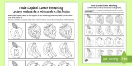 Fruit Themed Capital Letter Matching Worksheet Arabic/English - Fruit ...