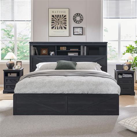 ACCOHOHO Farmhouse Full Size Bed with 4 Drawers, Platform Storage Bed ...