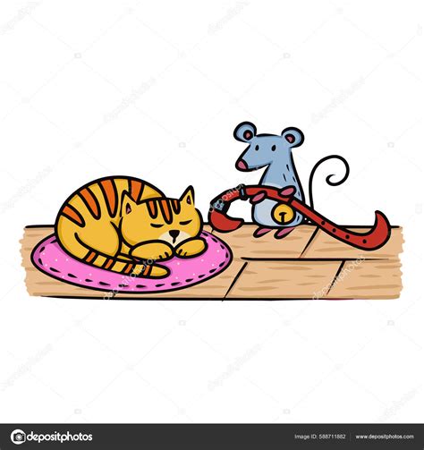 Belling Cat Vector Illustration Story Book Aesop's Fable Illustration ...