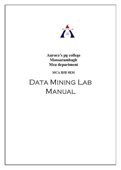 Data mining lab manual - Aurora’s pg college Moosarambagh Mca ...