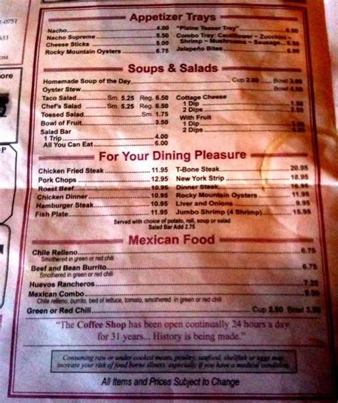 Menu at Plains Trading Post Restaurant, Douglas
