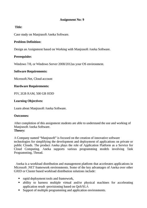 Assignment 9 - Case study on Manjrasoft Aneka Software. - Assignment No ...